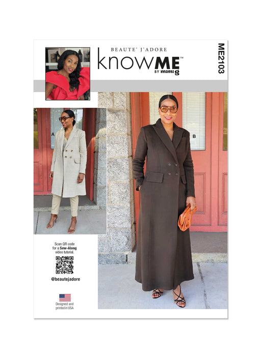 Know Me sewing pattern KM2103 Misses' Lined Coat by Beaute' J'Adore from Jaycotts Sewing Supplies