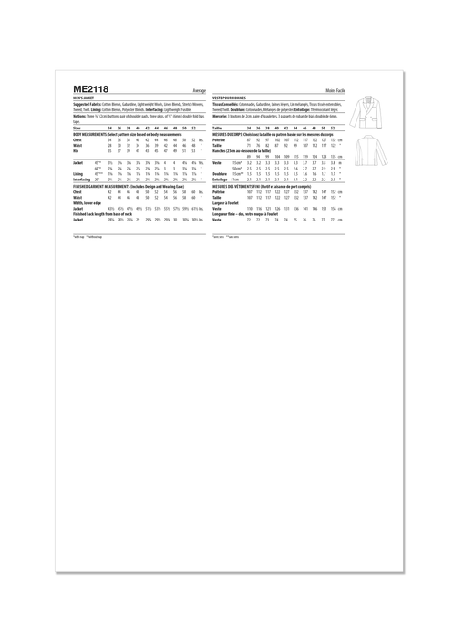 Know Me Sewing Pattern 2118 Men's Jacket by Norris Dánta Ford from Jaycotts Sewing Supplies