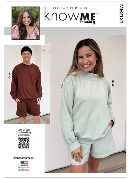 Know Me sewing pattern 2131 Unisex Knit Sweatshirts and Shorts by Alissah Threads from Jaycotts Sewing Supplies