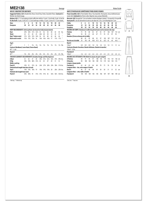 Know Me sewing pattern 2138 Sweatsuit Top and Pants by Holly Darling from Jaycotts Sewing Supplies