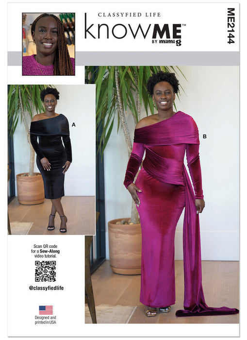Know Me sewing pattern 2144 Off The Shoulder Knit Dress and Gown by Classyfied Life from Jaycotts Sewing Supplies