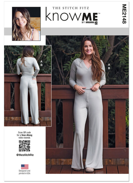 Know Me sewing pattern 2148 Misses' Knit Henley Top and Lounge Pants by the Stitch Fitz from Jaycotts Sewing Supplies