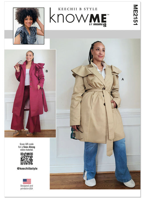 Know Me sewing pattern 2151 Misses' Single Breasted Trench Coat by Keechii B Style from Jaycotts Sewing Supplies