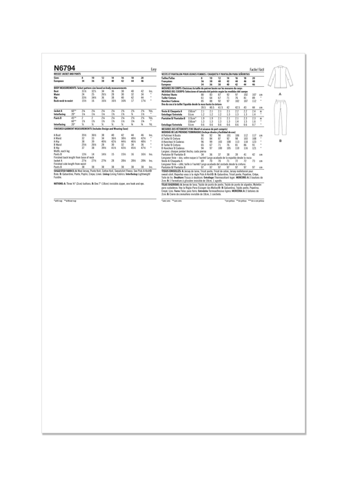 New Look sewing pattern 6794 Misses' Jacket and Pants from Jaycotts Sewing Supplies