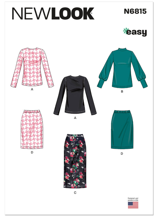 New Look Sewing Pattern 6815 Easy to Sew Knit Tops and Skirt from Jaycotts Sewing Supplies