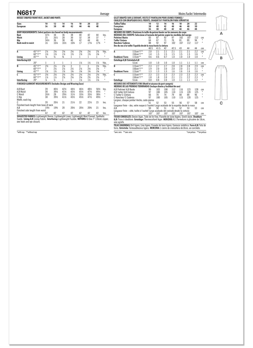 New Look Sewing Pattern 6817 Draped Front Vest, Jacket and Trousers from Jaycotts Sewing Supplies