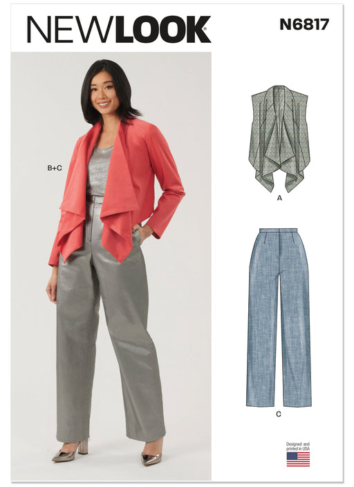New Look Sewing Pattern 6817 Draped Front Vest, Jacket and Trousers from Jaycotts Sewing Supplies