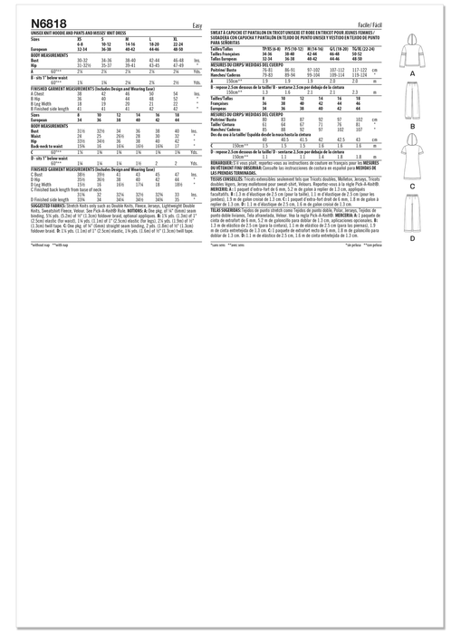 New Look Sewing Pattern 6818 Unisex Knit Hoodie and Pants and Knit Dress from Jaycotts Sewing Supplies