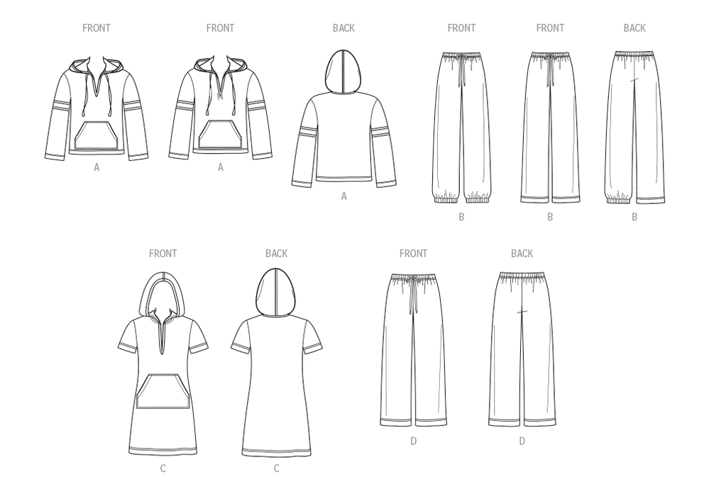 New Look Sewing Pattern 6818 Unisex Knit Hoodie and Pants and Knit Dress from Jaycotts Sewing Supplies