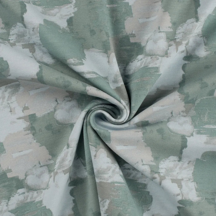 GOTS Organic Cotton Jersey Fabric, Abstract Dusty Mint from Jaycotts Sewing Supplies