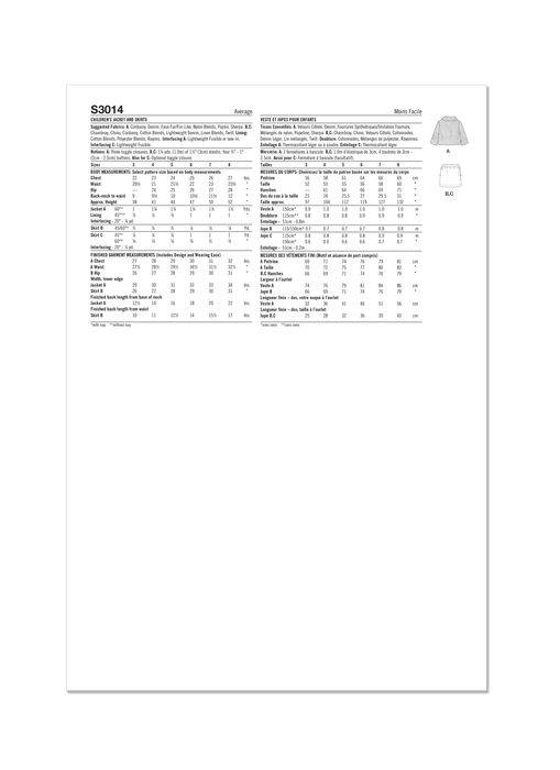 Simplicity Sewing Pattern 3014 Children's Jacket and Skirts from Jaycotts Sewing Supplies