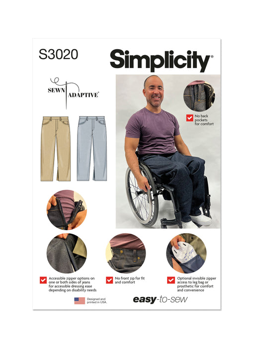 Simplicity Sewing Pattern 3020 Unisex Adaptive Jeans by Sewn Adaptive from Jaycotts Sewing Supplies