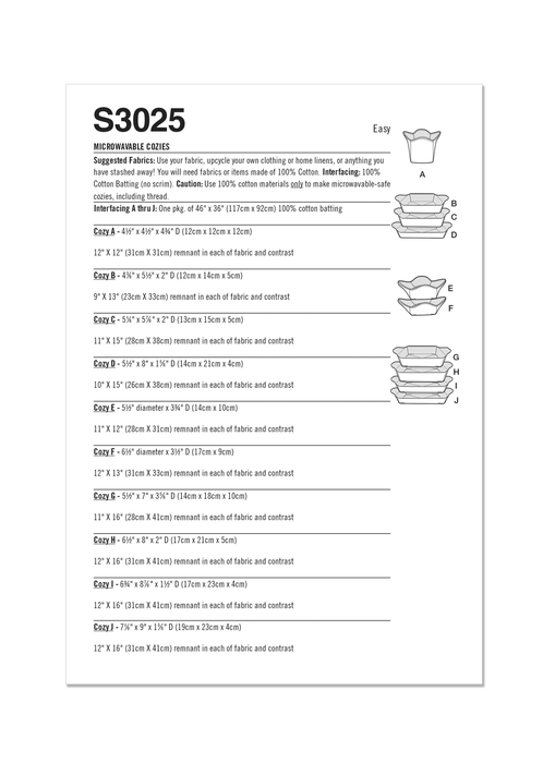 Simplicity Sewing Pattern 3025 Microwavable Cozies by Carla Reiss Design from Jaycotts Sewing Supplies
