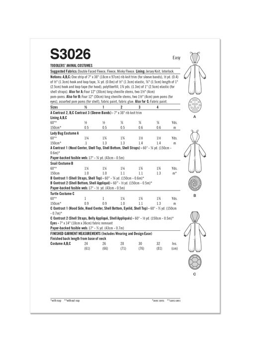 Simplicity Sewing Pattern 3026 Toddlers' Animal Costumes from Jaycotts Sewing Supplies