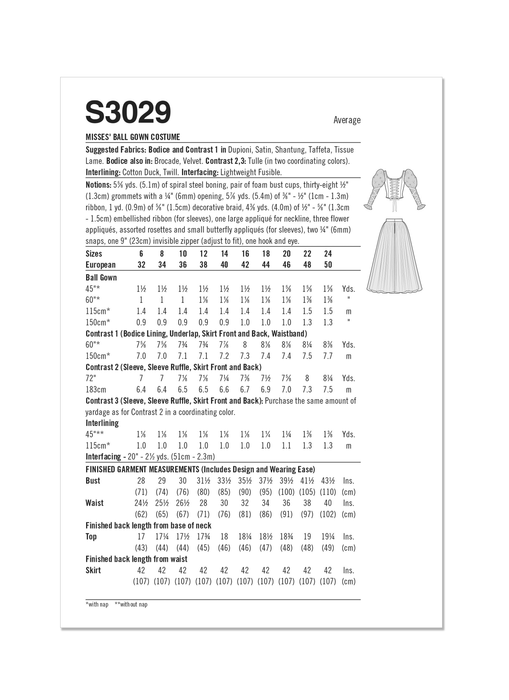 Simplicity Sewing Pattern 3029 Ball Gown Costume by Raine Emery from Jaycotts Sewing Supplies