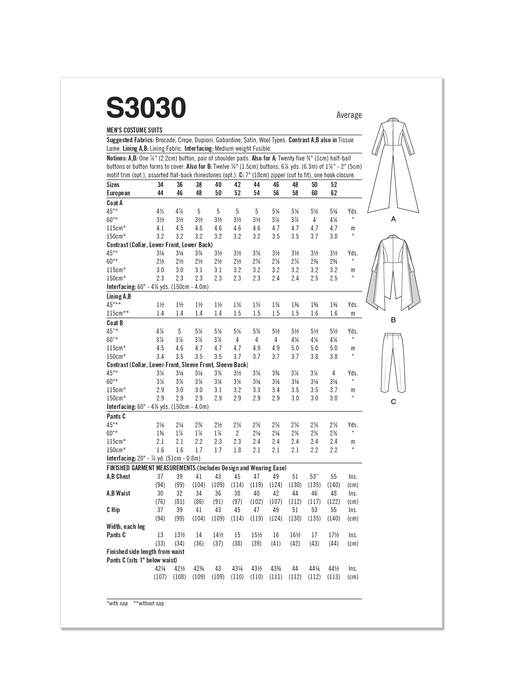 Simplicity Sewing Pattern 3030 Men's Costume Suits from Jaycotts Sewing Supplies