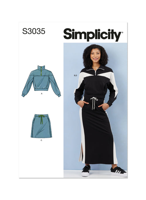 Simplicity sewing pattern S3035 Tracksuit Tops and Skirts from Jaycotts Sewing Supplies