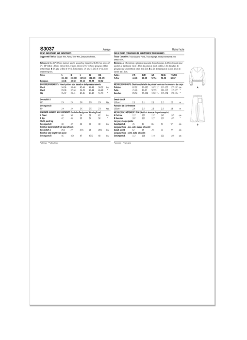 Simplicity sewing pattern S3037 Men's Sweatshirt and SweatTrousers from Jaycotts Sewing Supplies