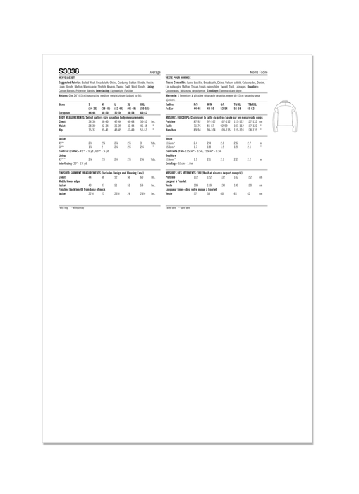 Simplicity sewing pattern S3038 Men's Jacket by Norris Dánta Ford from Jaycotts Sewing Supplies