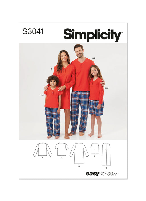 Simplicity sewing pattern S3041 Children's, Teens' and Adults' Loungewear from Jaycotts Sewing Supplies