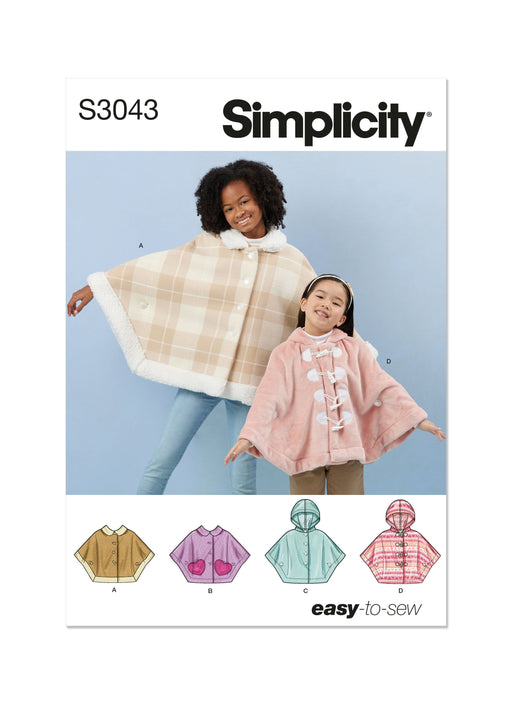 Simplicity sewing pattern S3043 Girls' Ponchos from Jaycotts Sewing Supplies