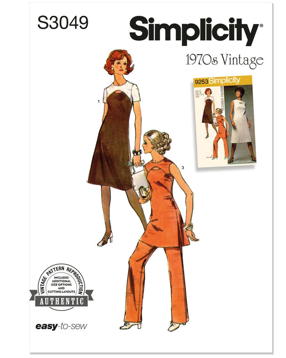 Simplicity sewing pattern S3049 Misses' Dress, Tunic and Trousers from Jaycotts Sewing Supplies