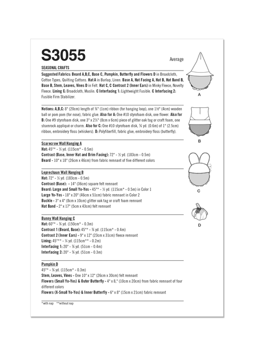 Simplicity sewing pattern S3055 Seasonal Crafts from Jaycotts Sewing Supplies
