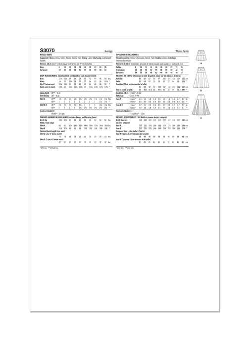 Simplicity sewing pattern 3070 Skirts from Jaycotts Sewing Supplies