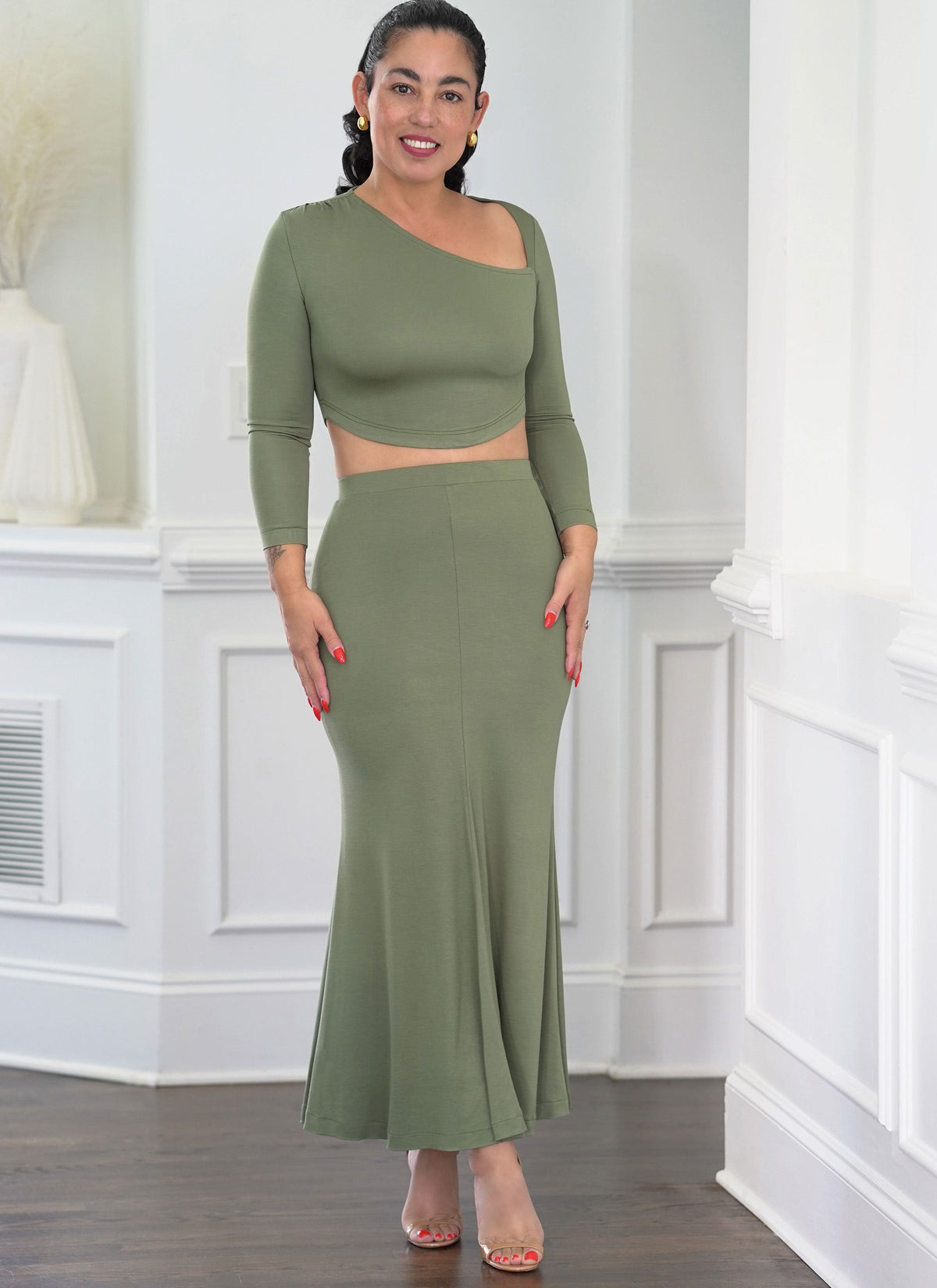 Y’s military cut sew Simplicity S3140 Misses' Knit Top and Skirt by Mimi G Style sewing