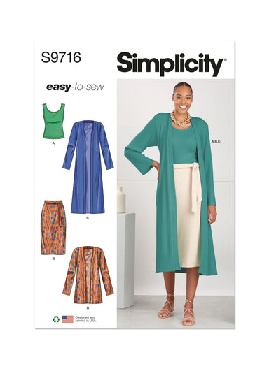 Simplicity 9716 Knit Top, Cardigan and Skirt Sewing pattern from Jaycotts Sewing Supplies