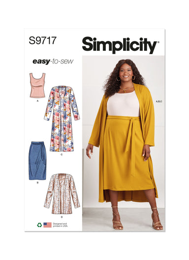 Simplicity 9717 Women's Knit Top, Cardigan and Skirt Sewing pattern from Jaycotts Sewing Supplies