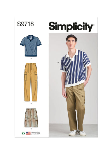 Simplicity 9718 Men's Knit Top, Cargo Pants and Shorts Sewing pattern from Jaycotts Sewing Supplies