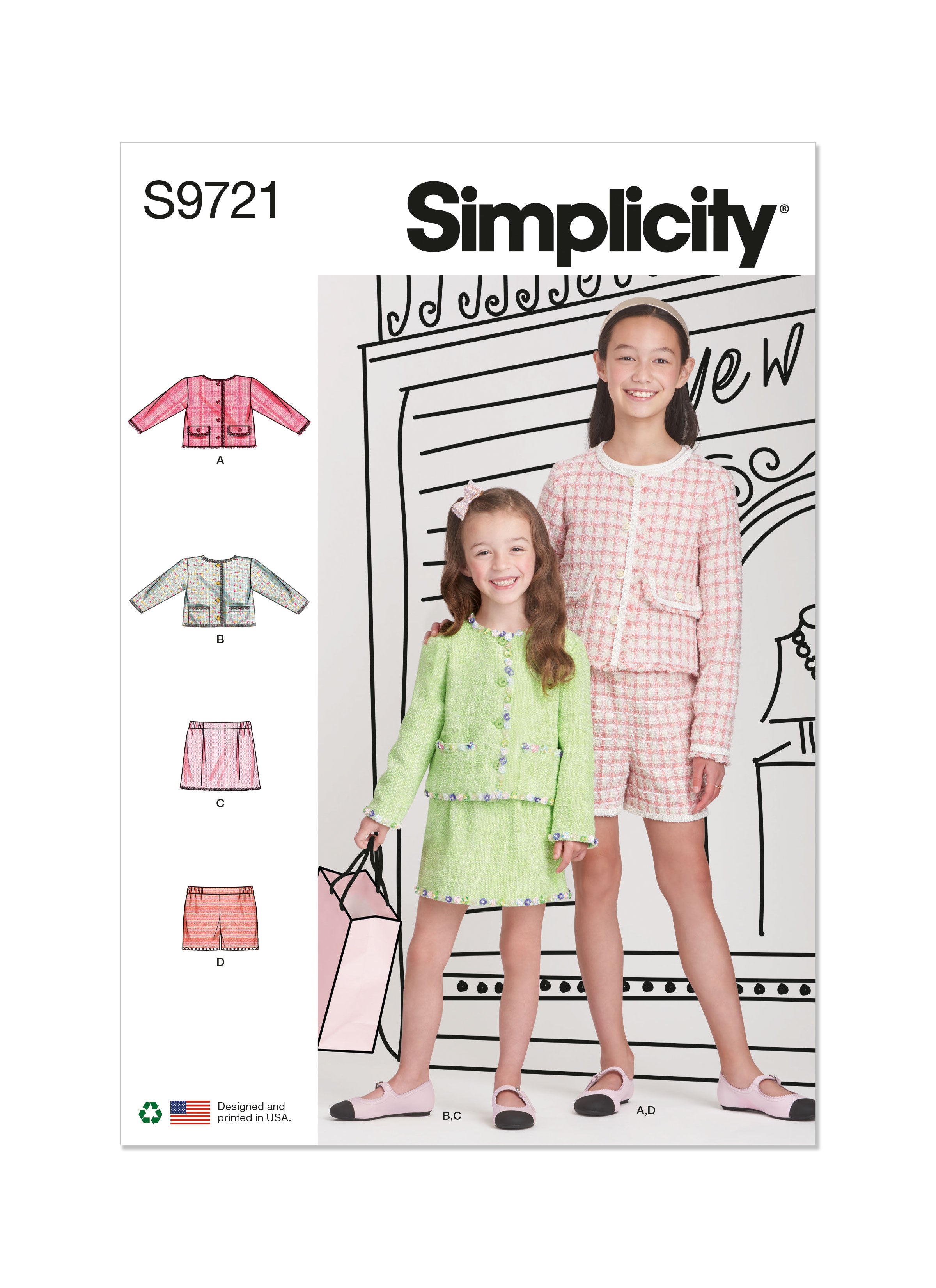 Simplicity 9721 Girls' Jackets, Skirt and Shorts Sewing pattern from Jaycotts Sewing Supplies