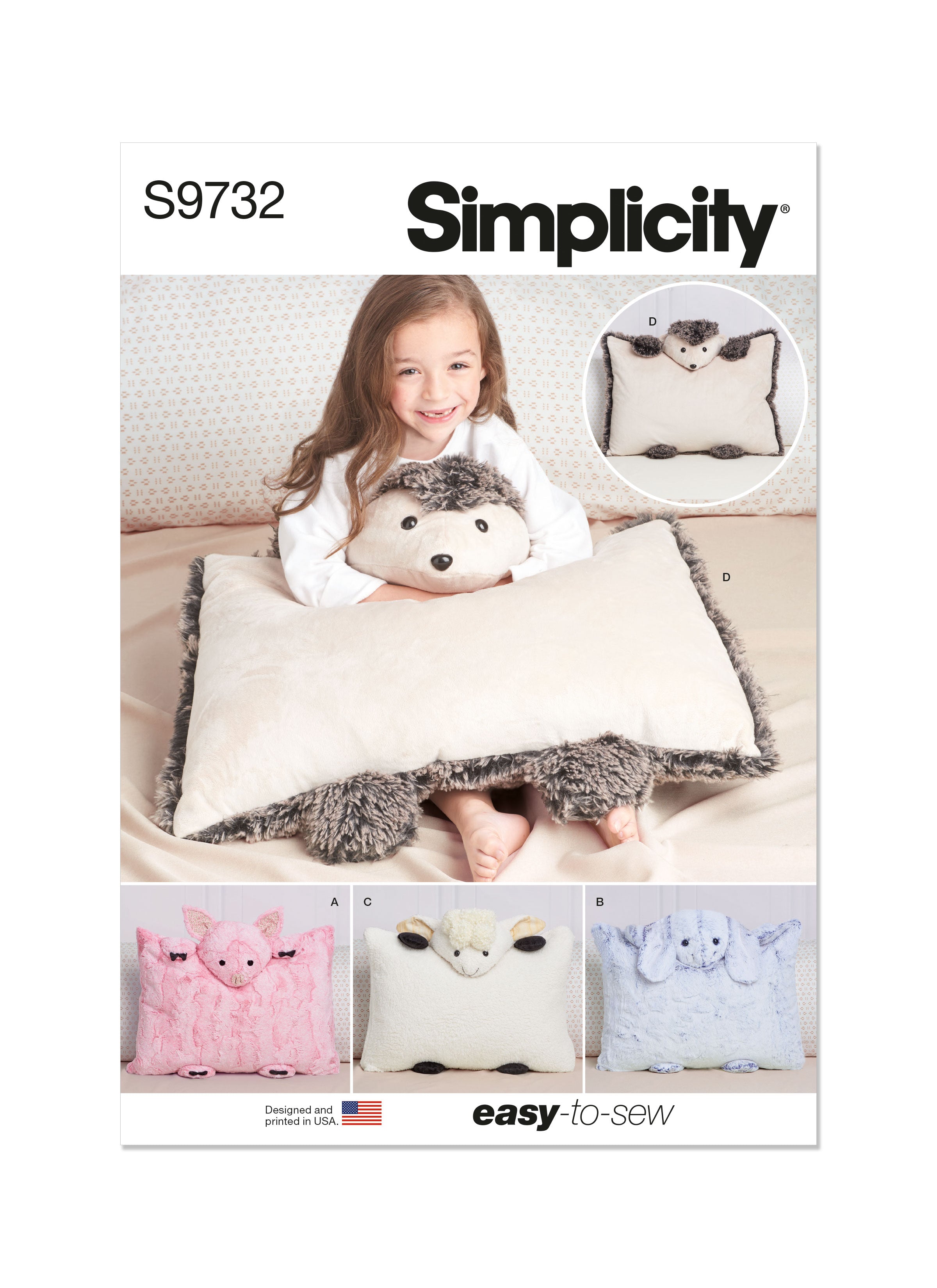 Simplicity 9732 Plush Animal Pillow Cases Sewing pattern from Jaycotts Sewing Supplies
