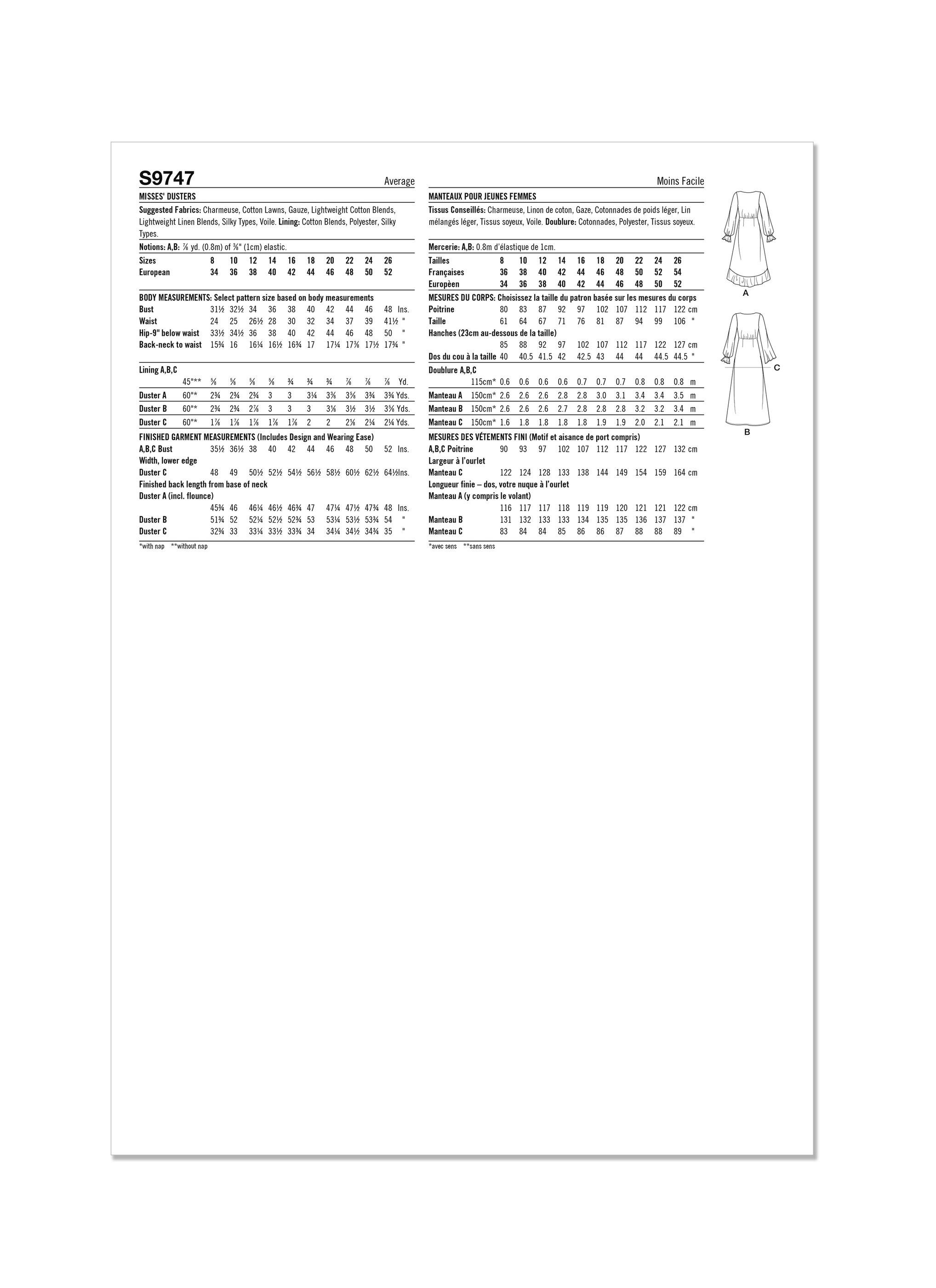 Simplicity Misses' Dusters Sewing Pattern S9747 — jaycotts.co.uk ...