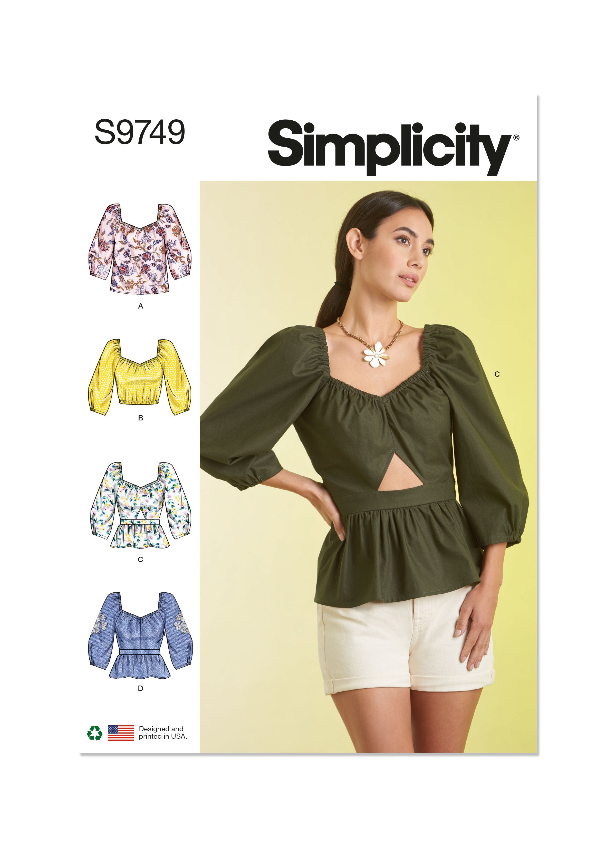 Simplicity 9749 sewing pattern Misses' Tops from Jaycotts Sewing Supplies