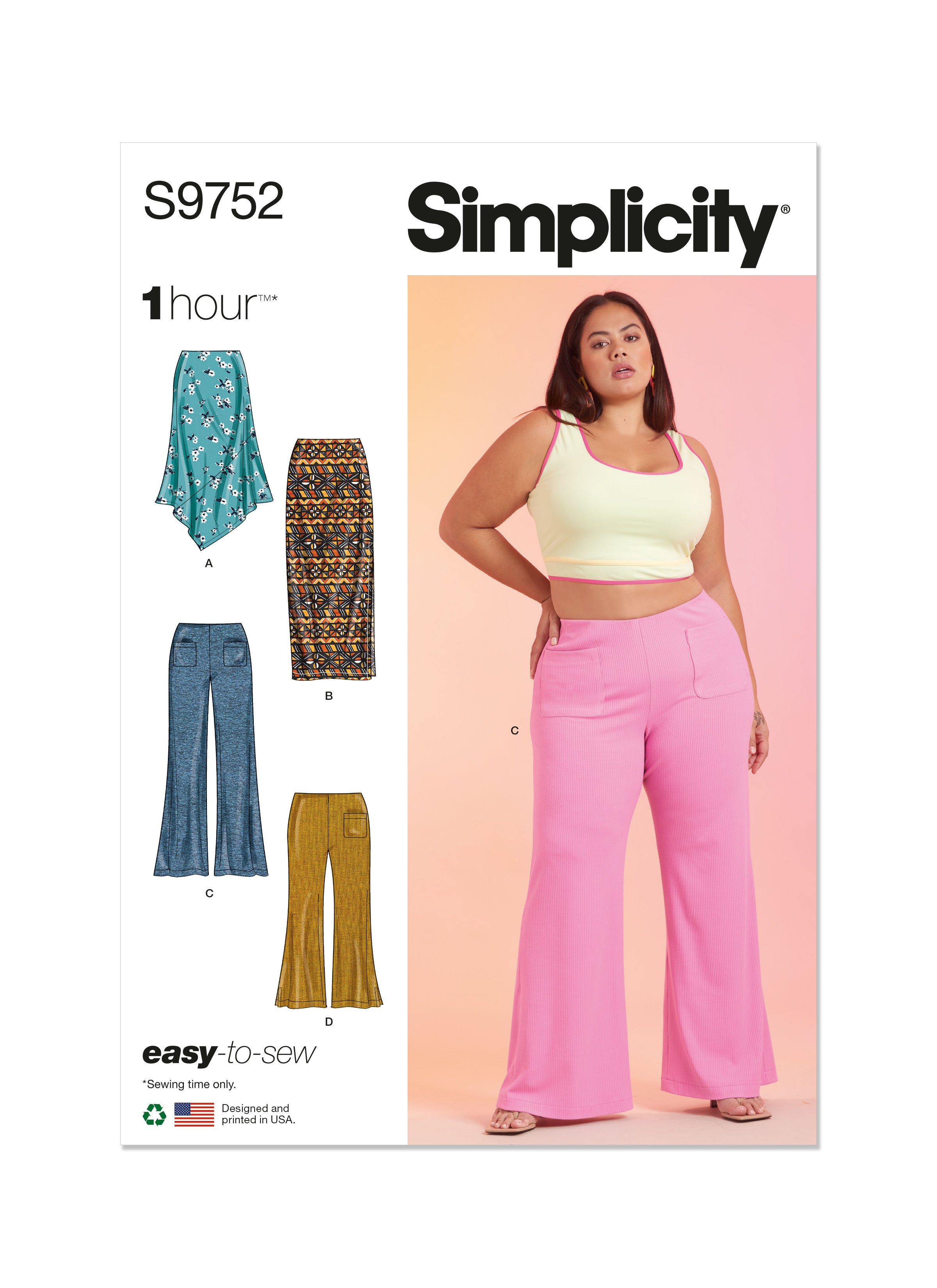 Simplicity 9752 sewing pattern Women's Knit Skirts and Trousers from Jaycotts Sewing Supplies