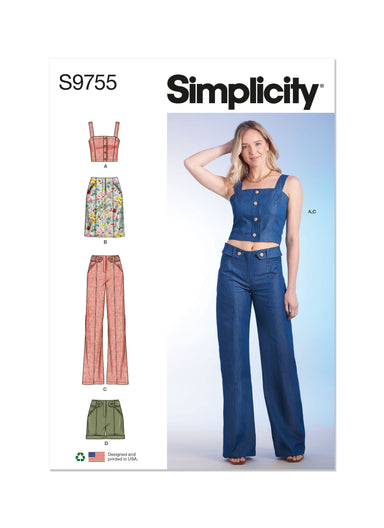 Simplicity 9755 sewing pattern Misses' Top, Skirt, Pants and Shorts from Jaycotts Sewing Supplies