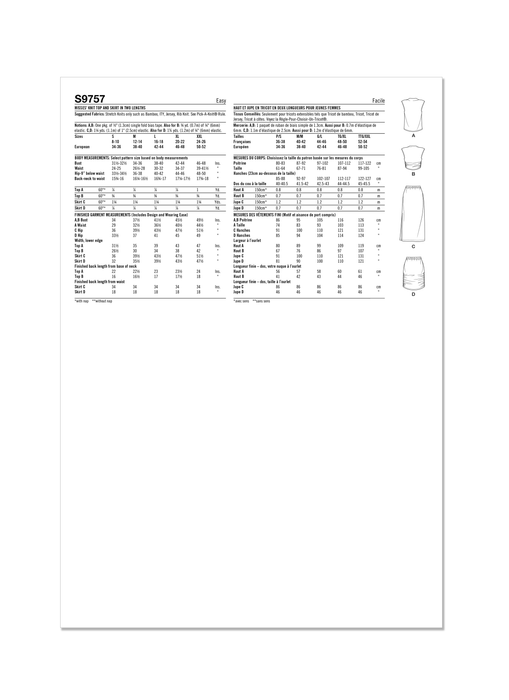 Simplicity 9757 sewing pattern Misses' Knit Top and Skirt in Two Lengths from Jaycotts Sewing Supplies