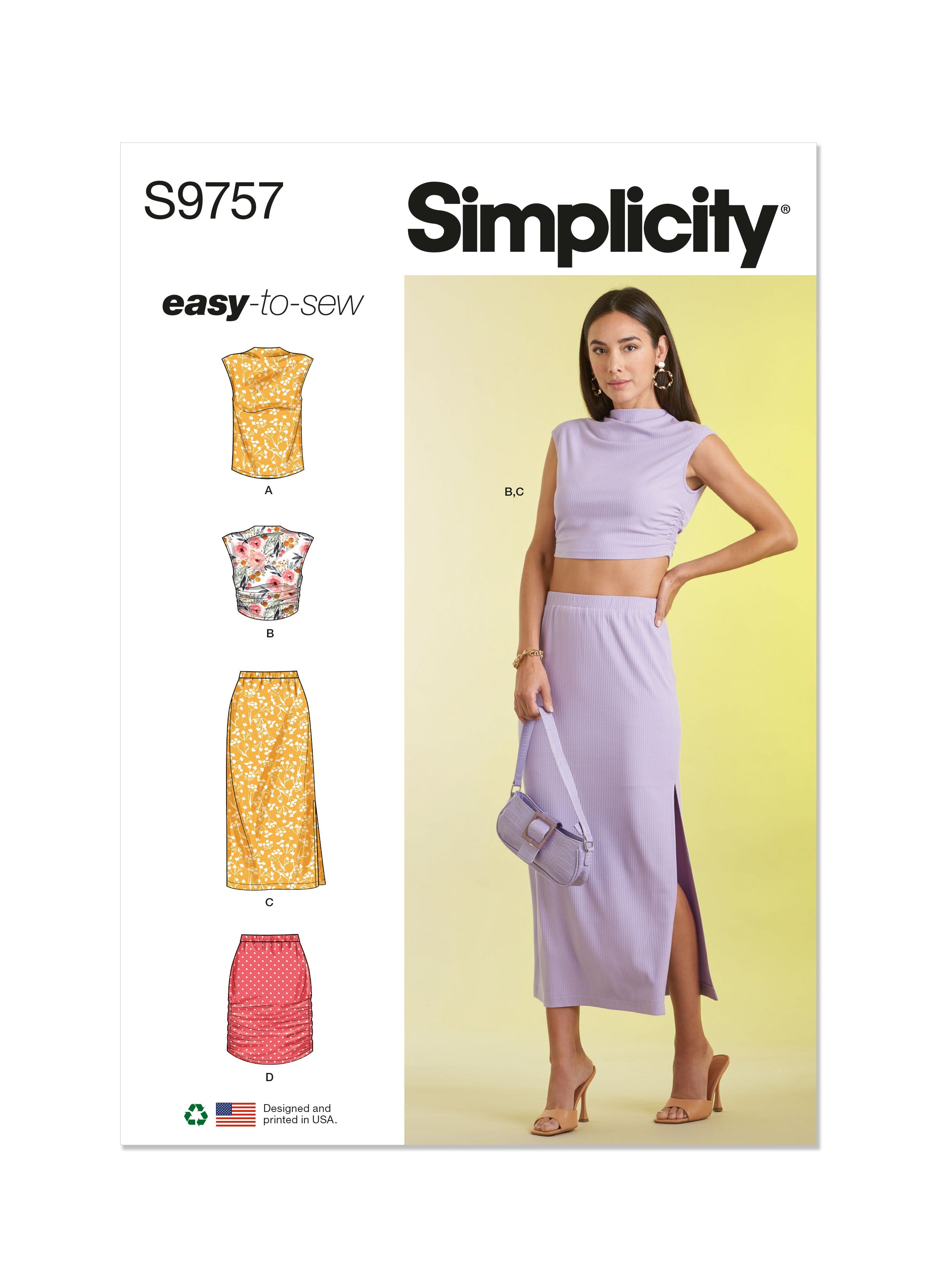 Simplicity 9757 sewing pattern Misses' Knit Top and Skirt in Two Lengths from Jaycotts Sewing Supplies