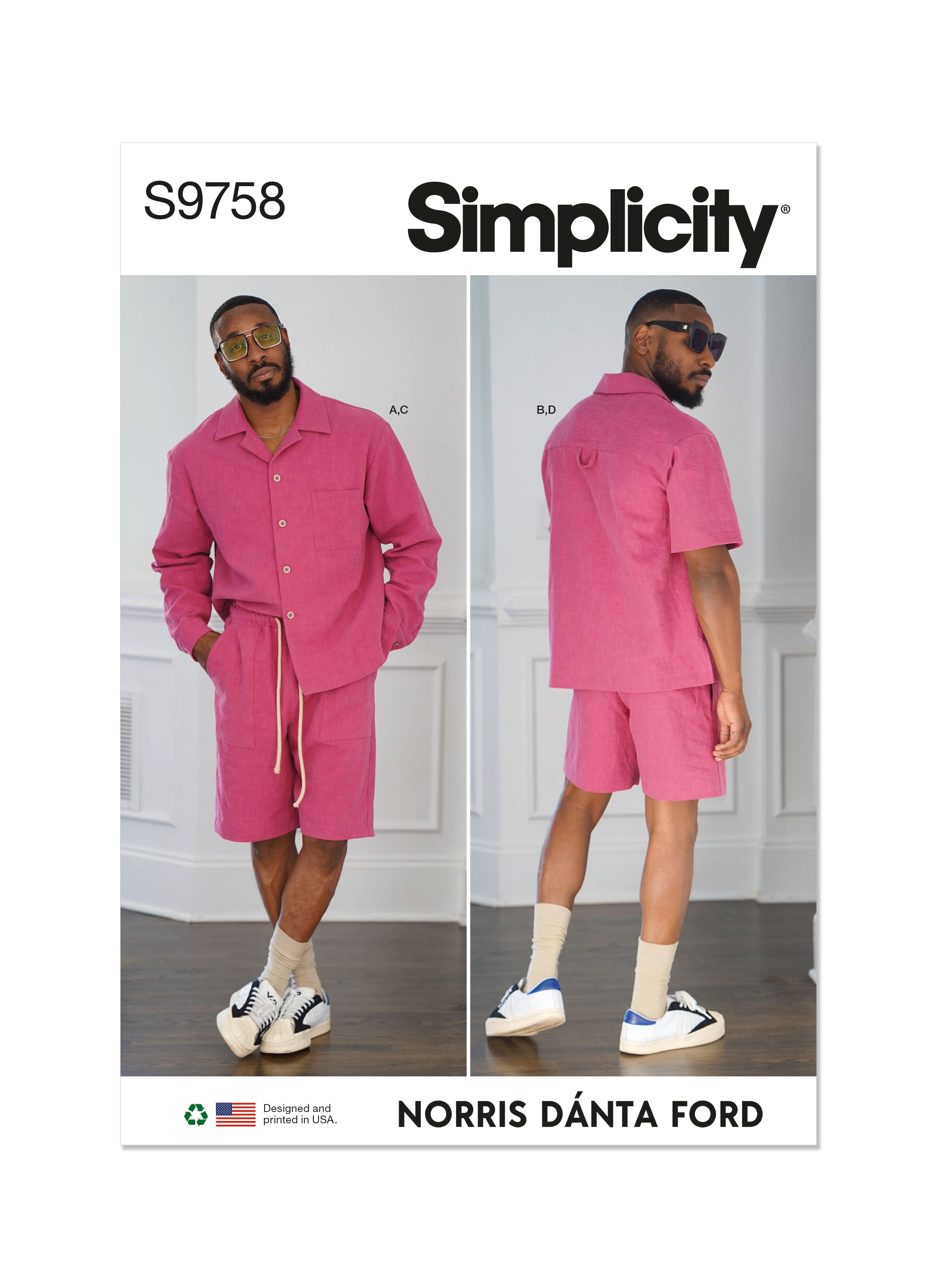 Simplicity 9758 sewing pattern Men's Shirts and Shorts by Norris Danta Ford from Jaycotts Sewing Supplies