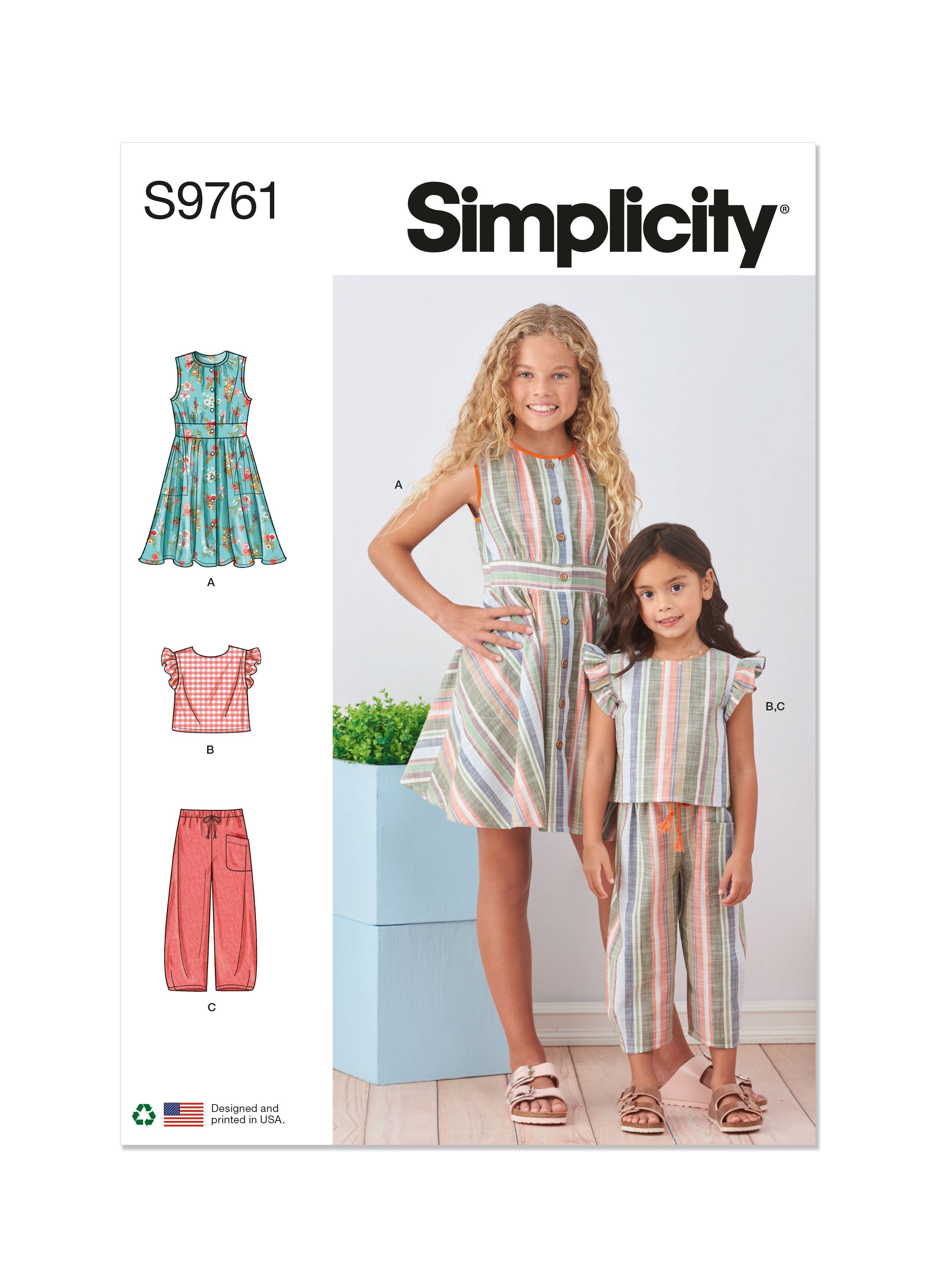 Simplicity 9761 sewing pattern Children's and Girls' Dress, Top and Pants from Jaycotts Sewing Supplies