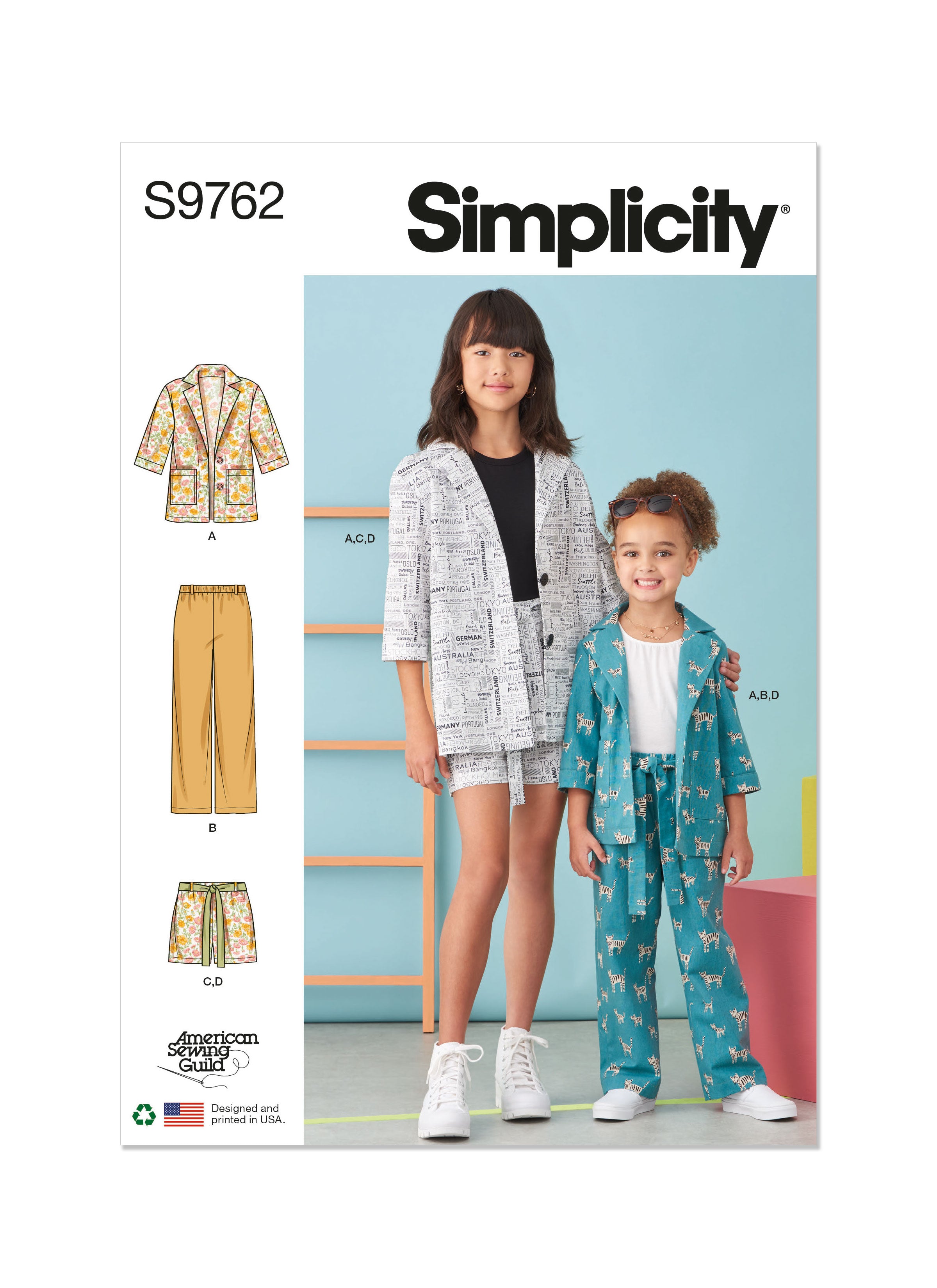 Simplicity 9762 sewing pattern Girls' Jacket, Pants and Shorts for American Sewing Guild from Jaycotts Sewing Supplies