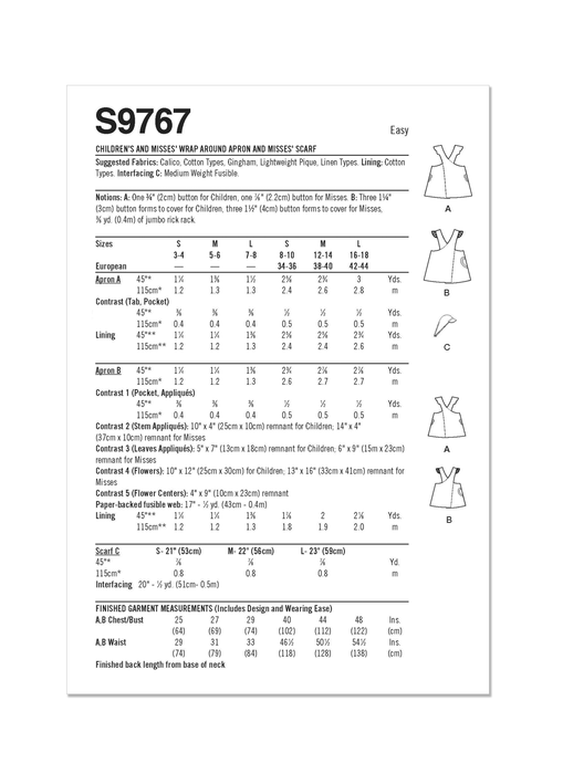 Simplicity 9767 sewing pattern Children's and Misses' Wrap Around Apron and Scarf Hat from Jaycotts Sewing Supplies