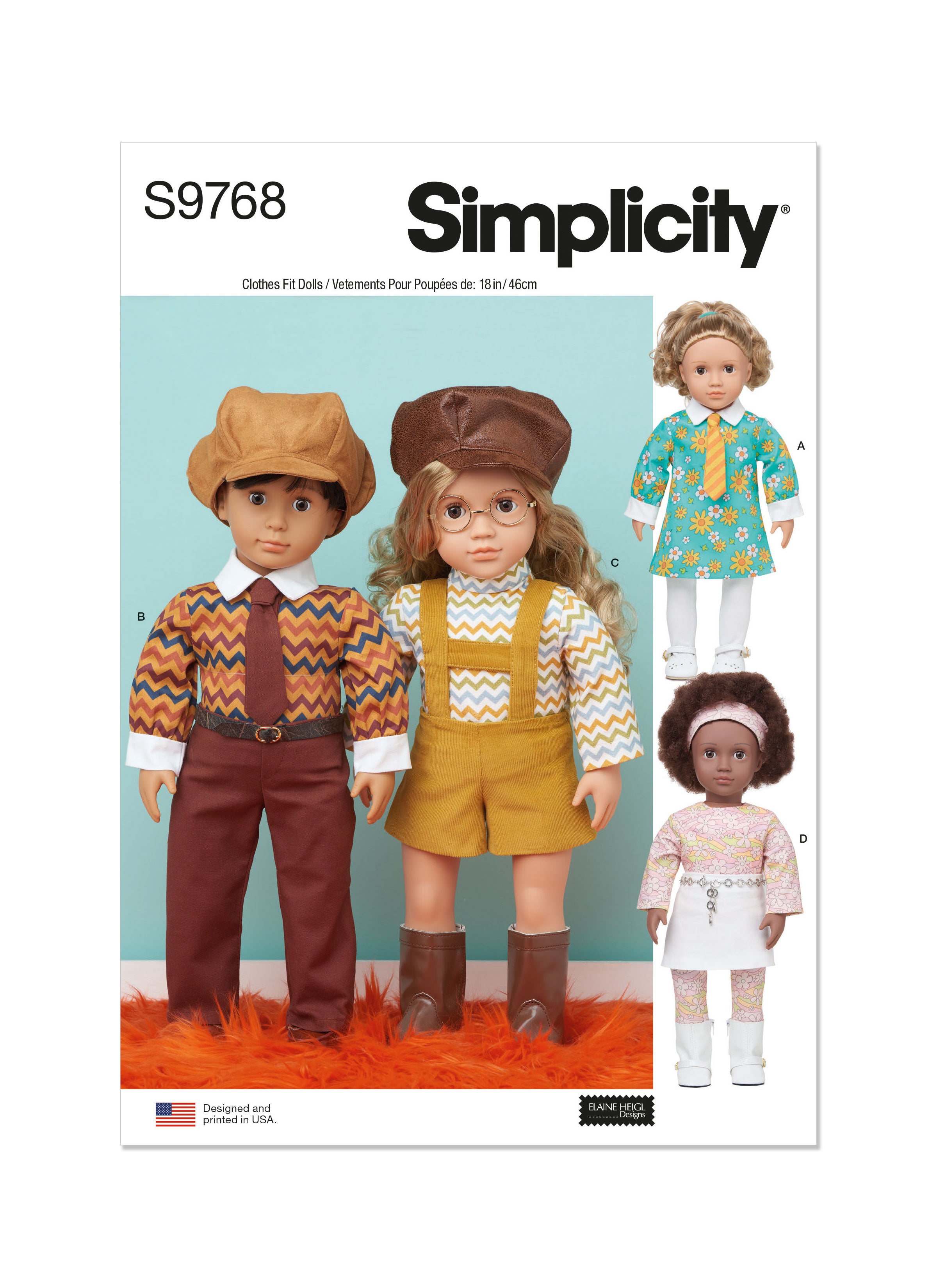 Simplicity 9768 sewing pattern 18" Doll Clothes by Elaine Heigl Designs from Jaycotts Sewing Supplies