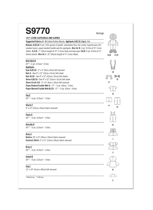 Simplicity 9770 sewing pattern Cloth Dolls and Clothes by Longia Miller from Jaycotts Sewing Supplies