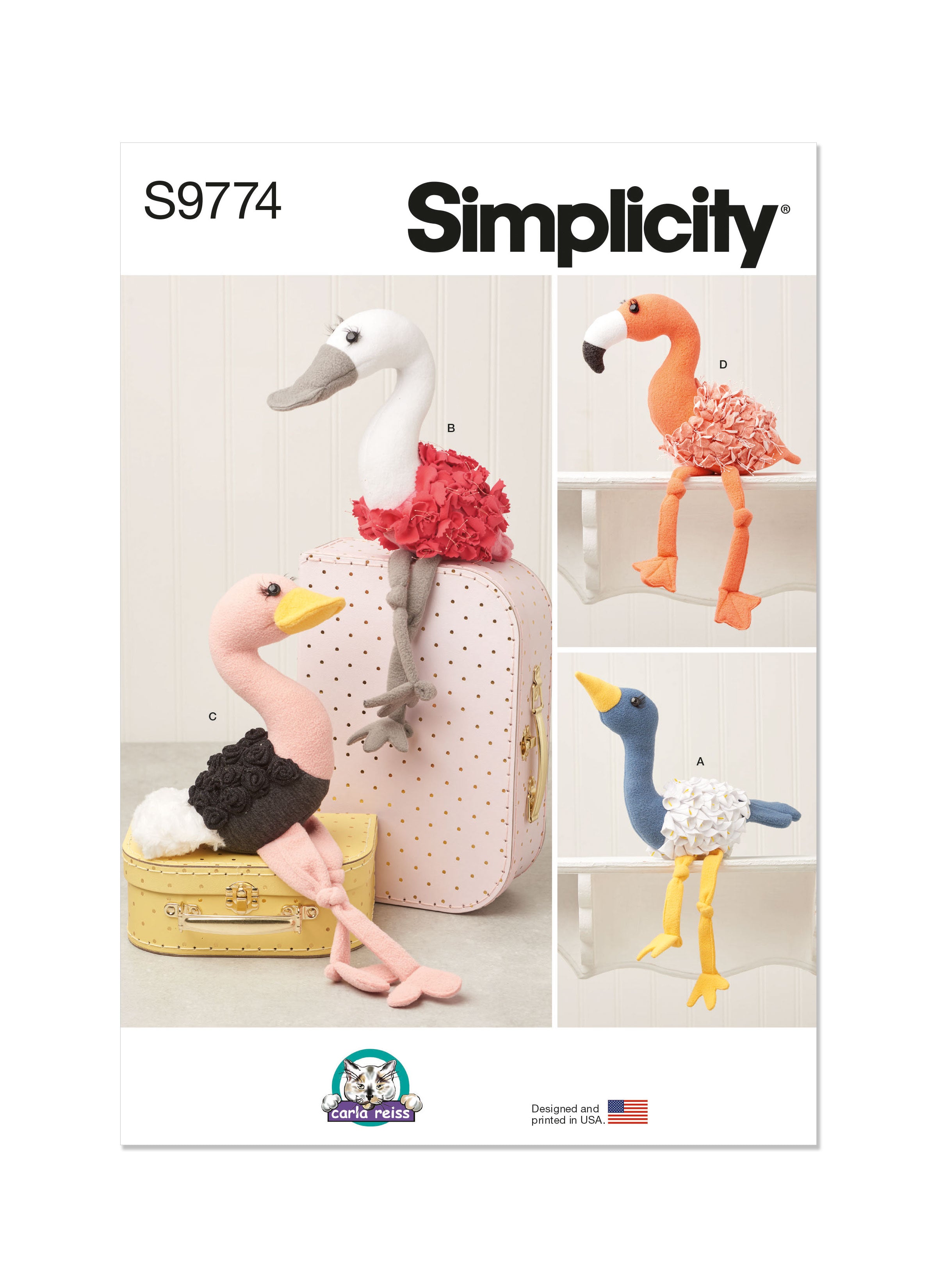 Simplicity 9774 sewing pattern Decorative Plush Birds by Carla Reiss Design from Jaycotts Sewing Supplies