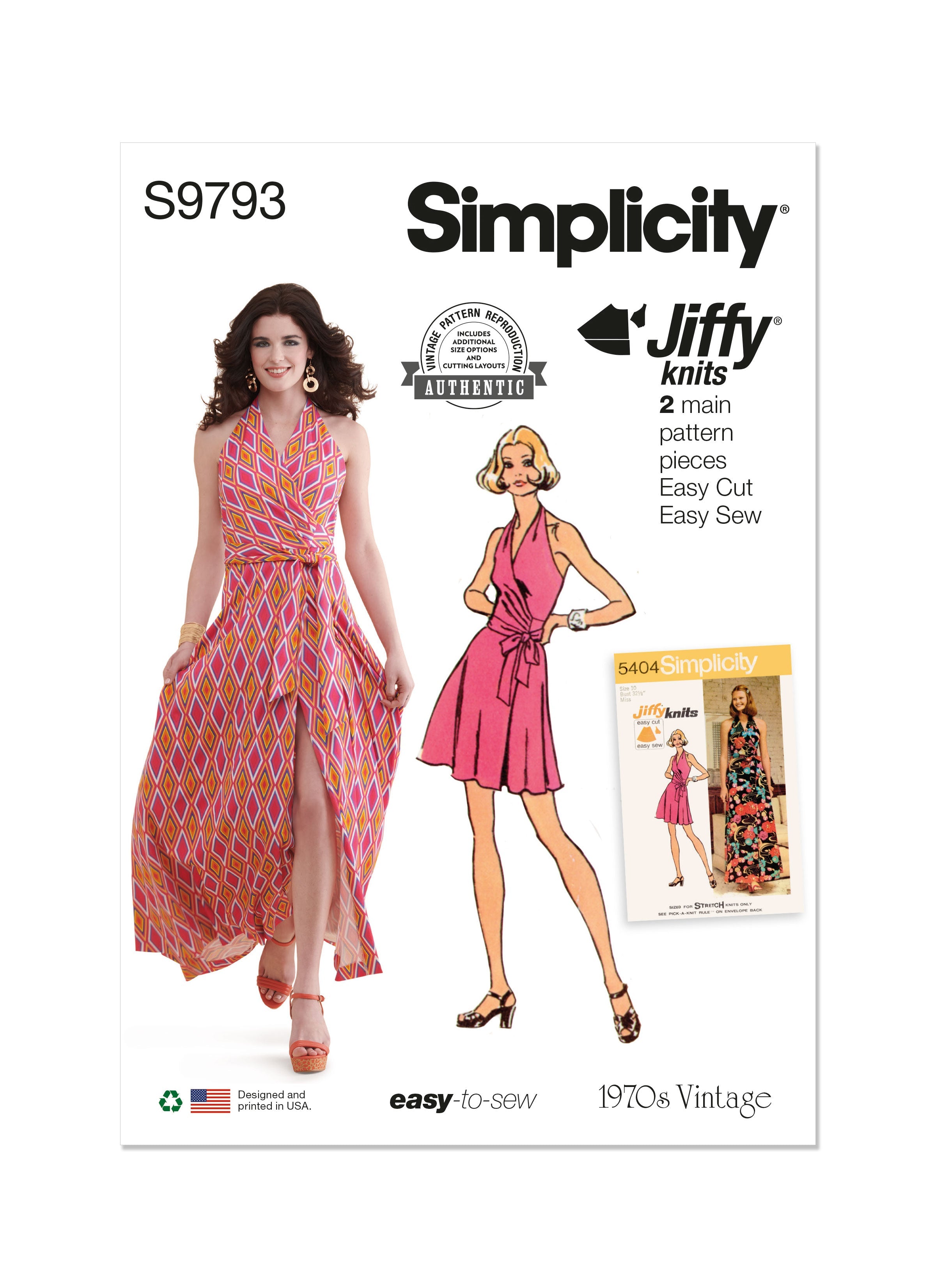 Simplicity sewing pattern 9793 1970's Front-Wrap Halter-Dress from Jaycotts Sewing Supplies