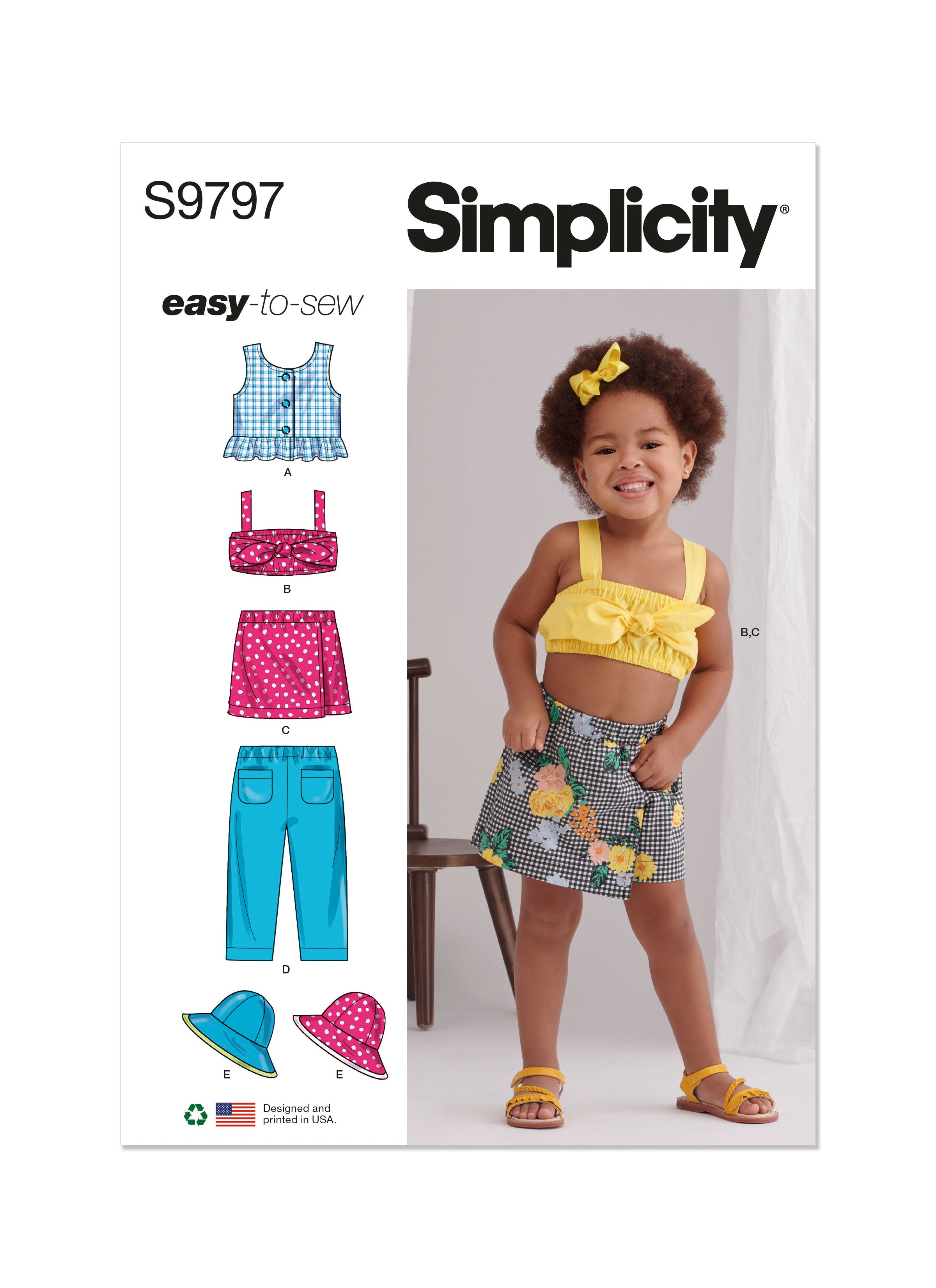 Simplicity sewing pattern 9797 Toddlers' Tops, Skort, Pants and Hat from Jaycotts Sewing Supplies