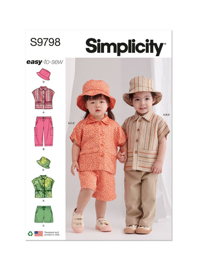 Simplicity sewing pattern 9798 Toddlers' Top, Pants, Shorts and Hat from Jaycotts Sewing Supplies